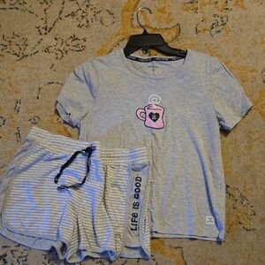Life Is Good Gray Pajama Set with Pink Cup
